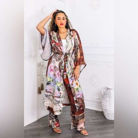 Floral Kimono and Pants Set - Picture 2 of 7